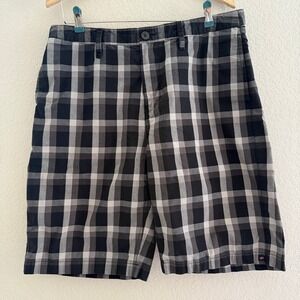 Tony Hawk Mens Plaid Shorts‎ Size 36 Black Gray White Casual Flat Front